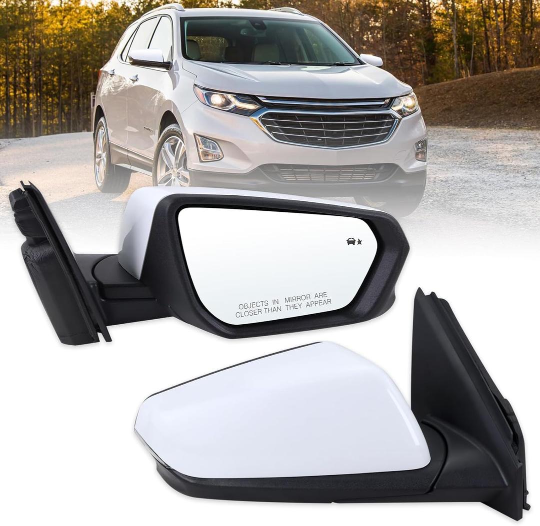 Right Passenger Side Mirror Compatible With 2018 2019 2020 2021 2022 2023 2024 Chevy Equinox GMC Terrain With Power Glass Heated Turn Signal Blind Spot White Replaces#84225387(8 Pins)