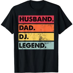Husband Dad DJ Legend Funny DJ Disc Jockey Music Player T-Shirt Small (Black)