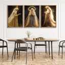 3Pcs Virgin Mary Canvas Wall Art Our Lady of Guadalupe Radiating Golden Wall Decor Pictures Black Religious Catholic Poster Prints for Church Prayer Room Christian Home Decoration 12x16in Unframed