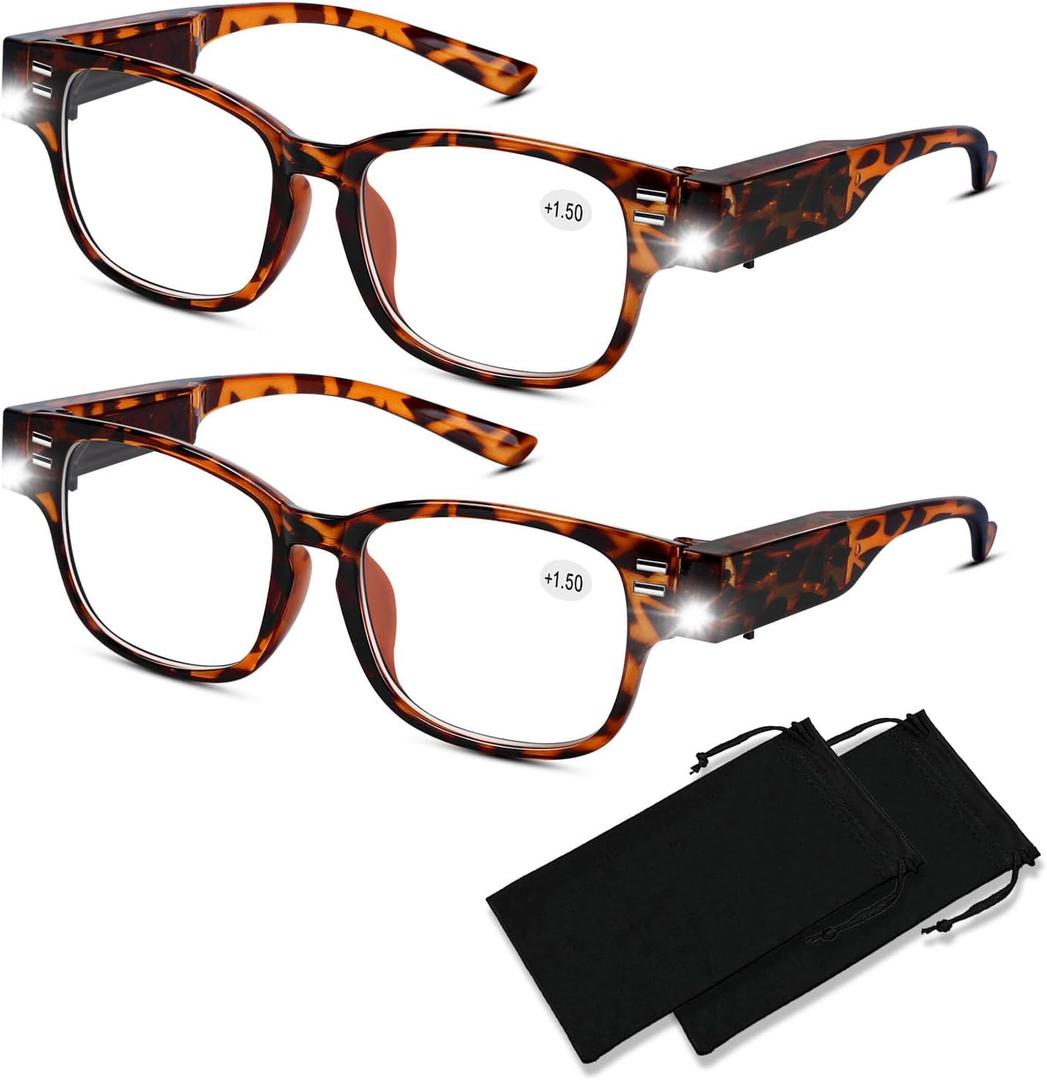 Magnifying Glasses with Lights Bright LED Readers Blue Light Blocking Reading Glasses with LED Lights for Men Women Eyeglasses Lighted Magnifier Nighttime LED Reading Glasses+150