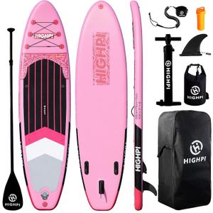 Highpi Inflatable Stand-Up Paddle Board: 10'x6" SUP with Full Premium Accessories, Anti-Slip EVA Deck, Women Paddleboard for Yoga/Surfing/Fishing & More, for Youth & Adults, Beginner-Friendly, Pink
