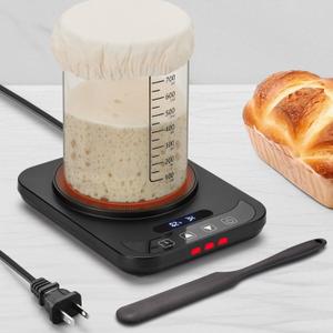 Sourdough Starter Warmer,Precise 1F Thermostat Control (70-100F) Sourdough Warmer,Sourdough Warming Mat with Pre-Set Timer Function0-12h,Sourdough Heating Pad for Home Baking,with Scraper (Black)