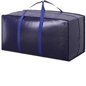 1Pack Extra Heavy Duty Large Moving Bags with Strong Zipper & Comfortable Handles - Sturdy & Durable Clothes Storage Bags Totes Bins - Large Storage Totes for Dorm, Space Saving - (Dark Blue)