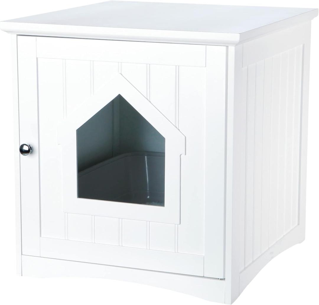 Trixie Litter Box Enclosure, Hidden Kitty Litter Box Cabinet, Furniture Style, White,(19.84 LBS)