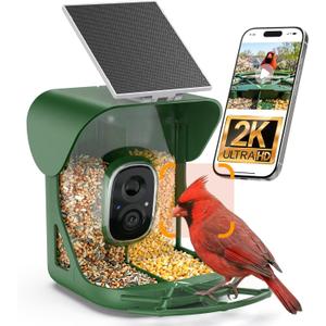 Smart Bird Feeder with Camera, AI Identify Birds Species, 2K HD Color Night Vision, IP65 Waterproof Solar Powered Bird Feeder with 142° Wide Angle, Auto Capture & Real-time Notifications, Ideal Gift