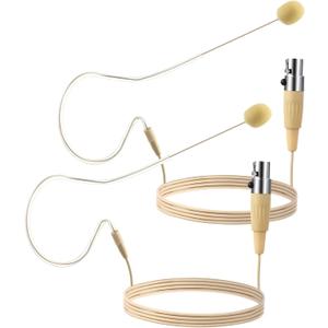 TOODOO in Ear Back Electric Microphone Mini XLR Mic Over The Ear Microphones Headset Microphone XLR with 4 Pin Mini XLR Cable Wire and Microphone Windscreens Compatible with Shure, Beige Color (2 Pcs)