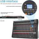 Depensheng DX12 DJ Sound Controller Interface w/USB Drive for Computer Recording 12-Channel Studio Audio Mixer - XLR Microphone Jack, 48V Power, RCA Input/Output for Professional and Beginners