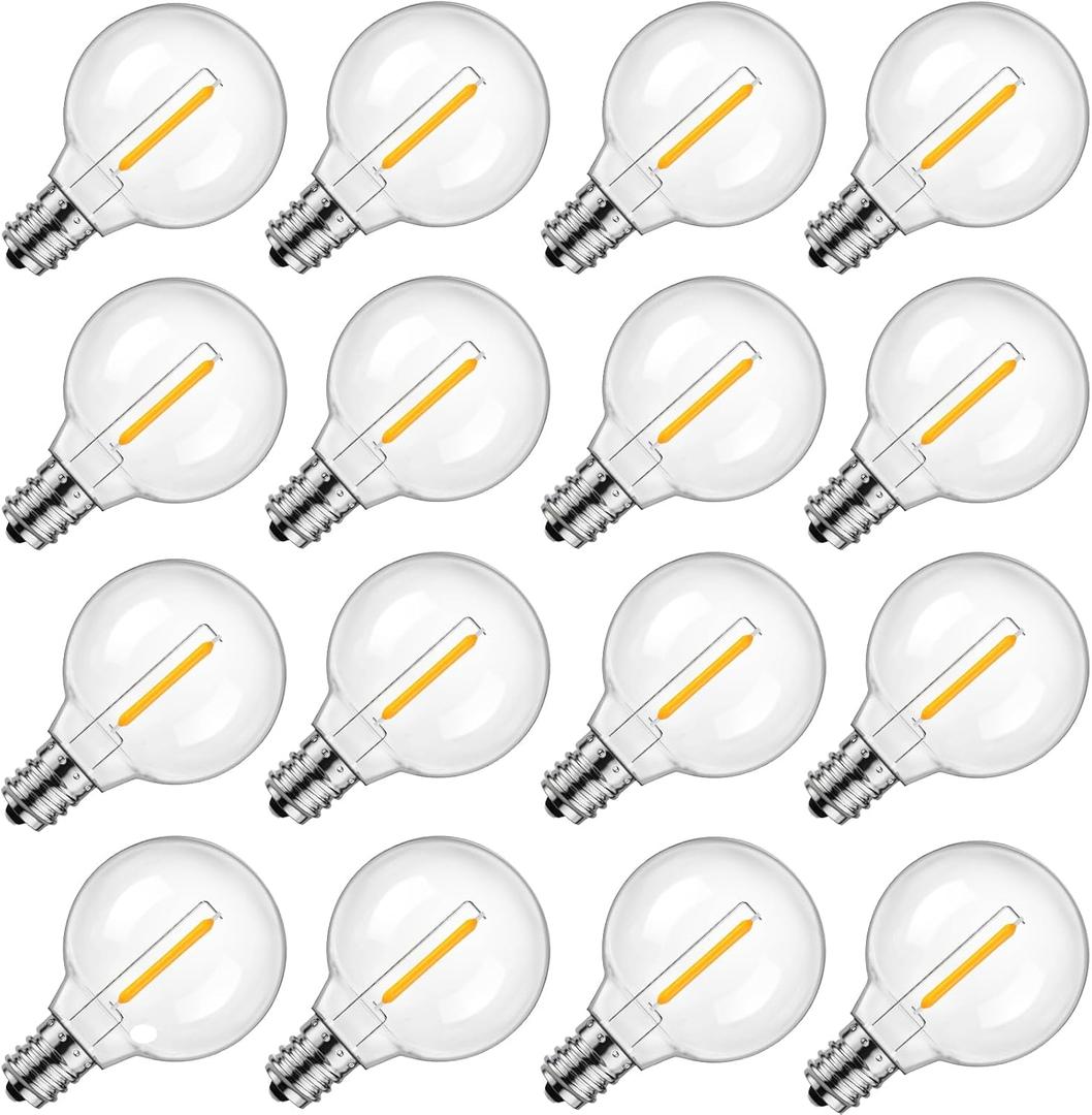 G40 Led Replacement Light Bulbs - E12 Screw Candelabra Base 24V Shatterproof Warm White Small Globe Light Bulbs Equvalent to 5 Watt for Outdoor Patio String Lights Porch Decor 15 Pack