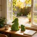 2pcs Easter Rabbit Resin Statues, one Large and one Small, Gazing lovingly at Each Other; Outdoor Patio Sculptures, Unique Easter Spring Home Decor Gifts (Green)