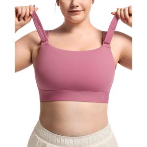 Women's Sports Bra Wirefree Adjustable Medium-High Support Everyday Wear for Large Bust Plus Size with Removable Pads (X-Large, Pastel Pink)