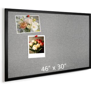 Cork Board, 46x30 Inch Wood Framed Bulletin Board with Gray Fabric