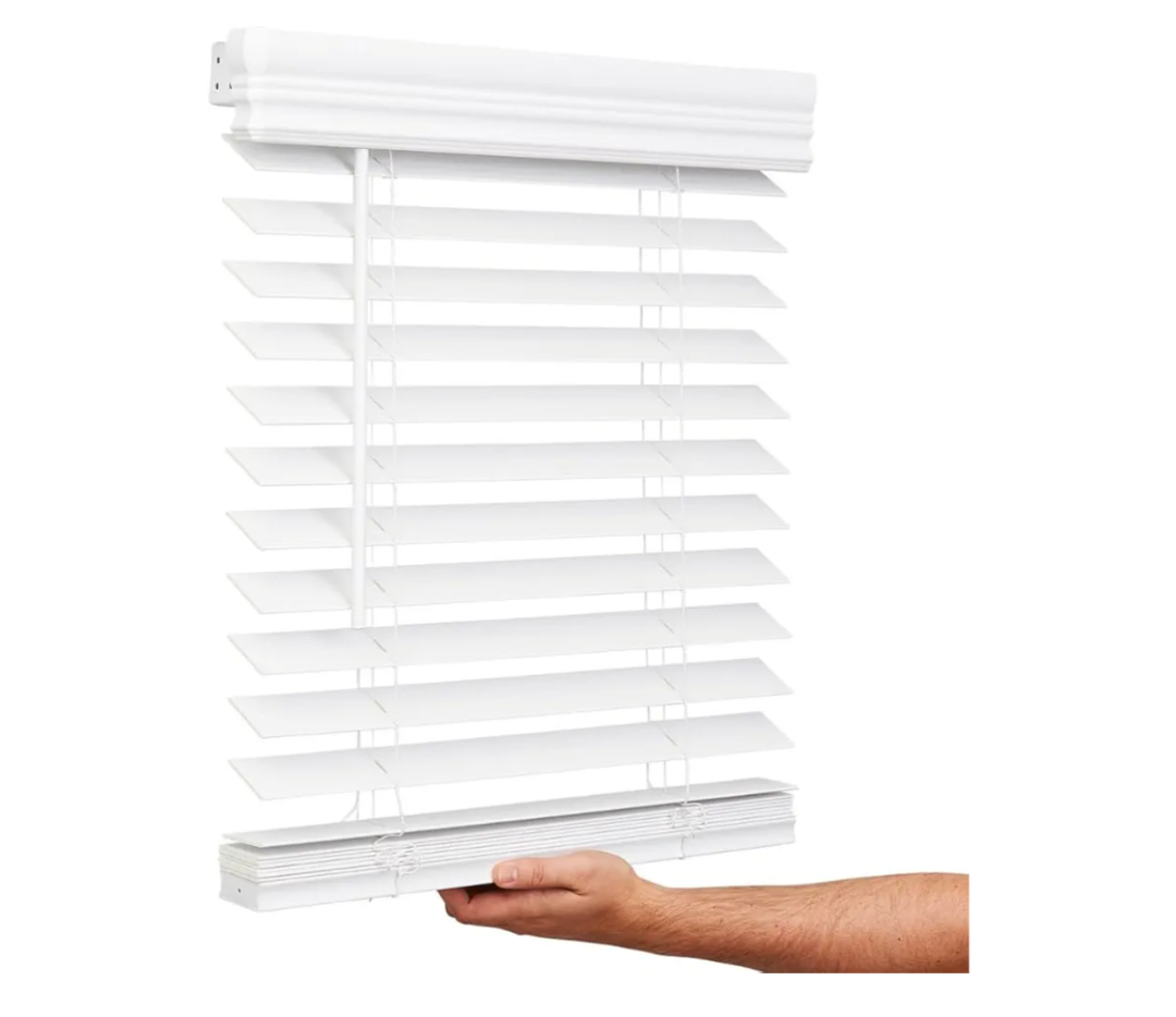 Lotus & Windoware Cordless, 2 Inch Faux Wood Blind, 34" Wide x 60" Long, Window Blinds, Blinds & Shades, Blinds for Indoor Windows, Embossed, Bright White