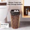 XLHOMO Bathroom Trash Can with Wicker Storage Baskets,12 Liter/3.2Gallon Small Trash Can Handwoven Waste Basket Narrow Small Garbage Can for Bedroom, Bathroom,Office