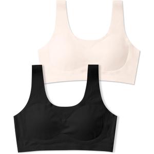 SALIA GIRL Training Bras for Girls 10-16 Sports Seamless Bra with Removable Padding Bras (X-Large, Black/Skin)