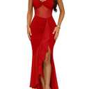 DAAWENXI Women's Sexy Sleeveless Square Neck Midi Dress Mesh Sheer Ruched Bodycon Ruffle Hem Club Party Tank Dresses Red L