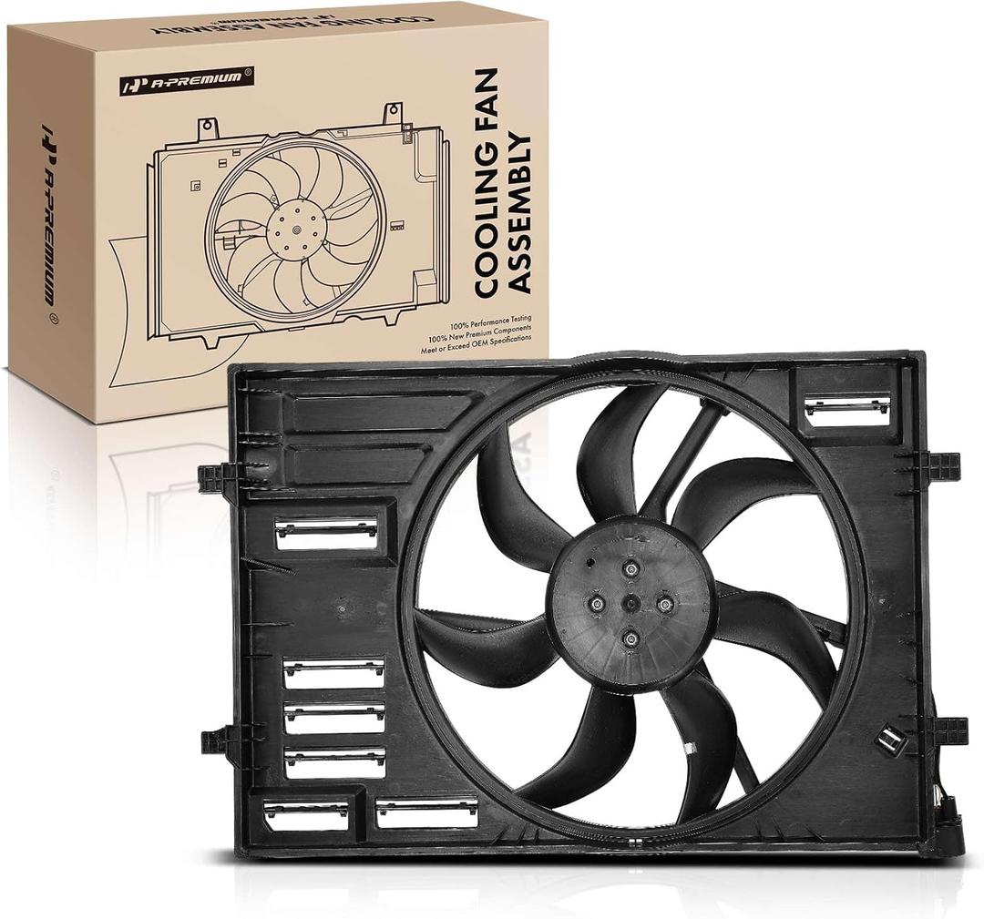 A-Premium Engine Radiator Cooling Fan Assembly with Brushless Motor Compatible with Volkswagen & Audi Models - Jetta 2019, Golf/e-Golf 2015-2019, Golf SportWagen 2015-2018, GTI/A3 2015-2020, S3