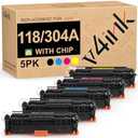 v4ink 5PK Remanufactured Toner Cartridge Replacement for Canon 118 HP 304A CC530A Toner for Canon ImageClass MF726Cdw MF8350CDN MF8580Cdw MF8380Cdw LBP7660Cdn Printer 2 Black 1 Cyan 1 Magenta 1 Yellow