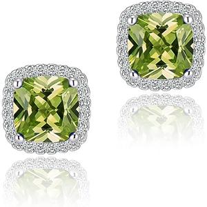 YOMELA Cubic Zirconia Earrings Studs, Dainty Everyday Halo CZ Birthstone Earrings Simulated Diamond Stud Earrings for Women Hypoallergenic