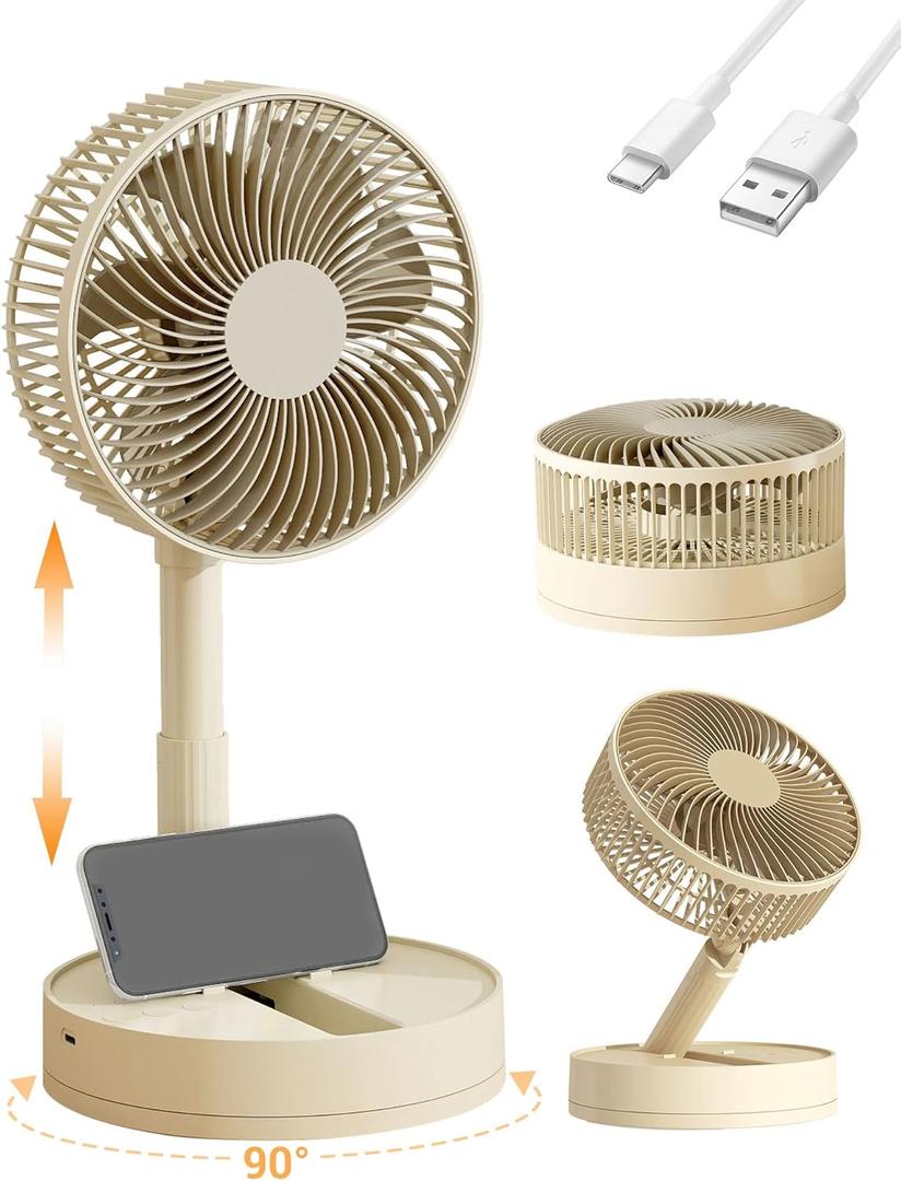 Portable Fan, 8'' Oscillating Desk Fan, 5400mAh Rechargeable Small Fan for Bedroom, 4 Speeds8H Timer Battery Powered Travel Fans for Outdoor, Khaki