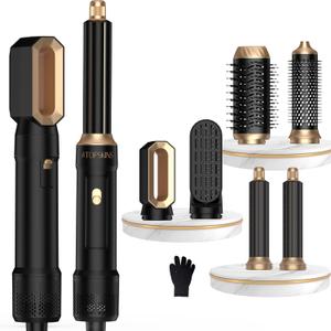 6 in 1 Air Styler Magic Hair Dryer Brush, Negative Ionic Blow Dryer Brush & 3 Heat Settings, Detachable Auto Curling & Straightening Volumizing, Frizz-Free Styling, Salon to Home Use (A-Black)