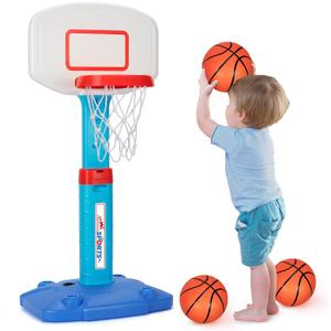 LACCHOUFEE Basketball Hoop Indoor Outdoor Toys for Toddlers 1-3, Kids Basketball Hoop with 3 Balls, Adjustable Mini Basketball Goal, Birthday Sports Toys Gift for Baby Boys Girls Age 1 and Up - Blue