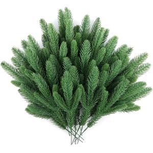 Hananona 50 Pcs Artificial Pine Branches Christmas Greenery Plants Pine Needles DIY Cedar Picks and Sprays Accessories for Christmas Garland Wreath Craft and Home Decor (50, Green)
