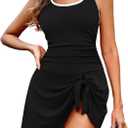 Zilcremo One Piece Swimdress Swimsuits for Women Tummy Control Swim Dresses Skirt Bathing Suit Color Block Ribbed Swimwear (X-Large, Black)
