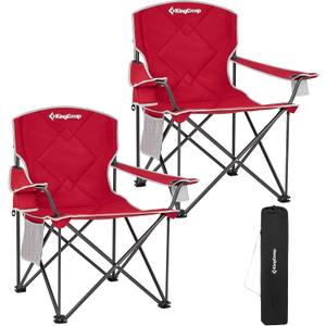 KingCamp 2pack Red Oversized Camping Chair with Cup Holder & 3 Storage Pockets - Heavy-Duty 360lbs Capacity Folding Lawn Chair, Portable Compact Foldable Outdoor Chair for Camping, Fishing, BBQ