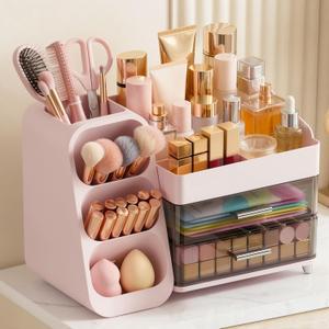 Large Capacity Makeup Organizer Countertop with Makeup Brush Holder for Vanity, Thickened Material, Bathroom Countertop Organizer Skin Care Perfumes Storage, Teen Girl Gifts for 12-23 Yearpink
