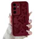Lovmooful Compatible for Samsung Galaxy S24 Case Cute Colorful Butterfly Design for Girls Women Soft TPU More Shockproof Protective Girly for Samsung S24 Galaxy-Wine Red