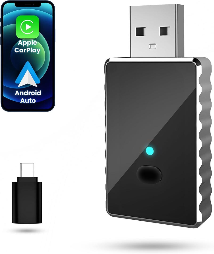 Wireless Apple CarPlay for iPhone & Android Auto Adapter for Android | 2-in-1 | Instantly Converts Wired to Wireless | Plug & Play | No Latency | Mini Size | USB Type-A & USB-C Extension