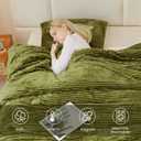 Oversized King Comforter 128x120, 3 Pieces Luxurious Velvet Extra Large King Quilt Striped Bedspread Coverlet Bedding Set with 2 Pillow Shams 20x36 Ultra Soft Duvet Insert for All Season, Oliver Green