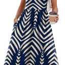 WIHOLL Summer Dresses for Women Flowy Casual Midi Dress Beach Vacation Sundresses with Pockets (Small, Navy Print)
