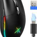 TECKNET Wireless Gaming Mouse Rechargeable - 8000 DPI, Long-Lasting 100Hrs Battery, RGB Backlit, 6 Programmable Buttons, Dual Connectivity (2.4G + USB-C) for PC, Mac, Laptop - Black