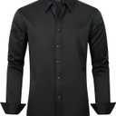 J.VER Boy's Long Sleeve Dress Shirts Solid Stretch Wrinkle-Free Shirt Kids Casual Button Down Shirts School Uniform (Black, XS)
