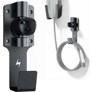 for Tesla Charger Holder, with 180 Rotation Nozzle Dock, Metal J-Hook for Tesla Model 3/Y/X/S Charger Cable Car Accessories Wall Connector Organizer Extra with Mobile Connector Holder