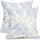 Vintage Floral Pillow Covers 20x20 Inch Set of 2 Baby Blue and Cream Floral Throw Pillow Covers Chinoiserie Flower Pillowcases Rustic Farmhouse Cushion Covers for Couch Home Decor