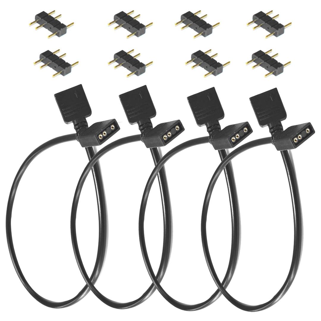 ARGB Extension Cable 4PCS Set, 5V 3-Pin Addressable RGB Female to Female Cable for PC Fans, LED Lights