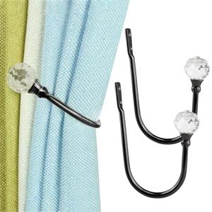Coolnice 2 Pack Curtain Holdbacks, Wall Mounted Curtain Tiebacks, Glass Crystal with U Shape Curtain Pull Backs with Screws for Home Office-Black