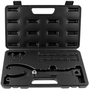 Jiimee 15pcs Pulley Holder Tool Kit, Universal Adjustable Spanner Wrench Set with Variable Pins, 1/2" Drive Ratchet Fan Clutch Removal Wrench Tool Kit for Camshaft Pulley