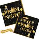 179Pcs Prom Decorations 2026 Prom Plates and Napkins 2026 Prom Send Off Decorations 2026 Black and Gold Prom Party Decorations with Prom Night Banner for Home