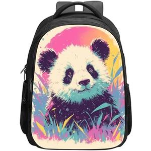 ALIFAFA Panda Backpack Cute Happy Panda Bookbag, Panda School BackPack Shoulder Bag, Elementary School Boys Girls Backpack, 16 Inch Backpack with 2 Compartments, Beige Pink Black