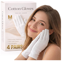 Cotton Moisturizing Gloves for Dry Hands, Overnight Sleeping Gloves for Women and Men, Reusable White Cotton Hand Mask to Boost Lotion Absorption, Soft Breathable Gloves (M, Count, 4.0)
