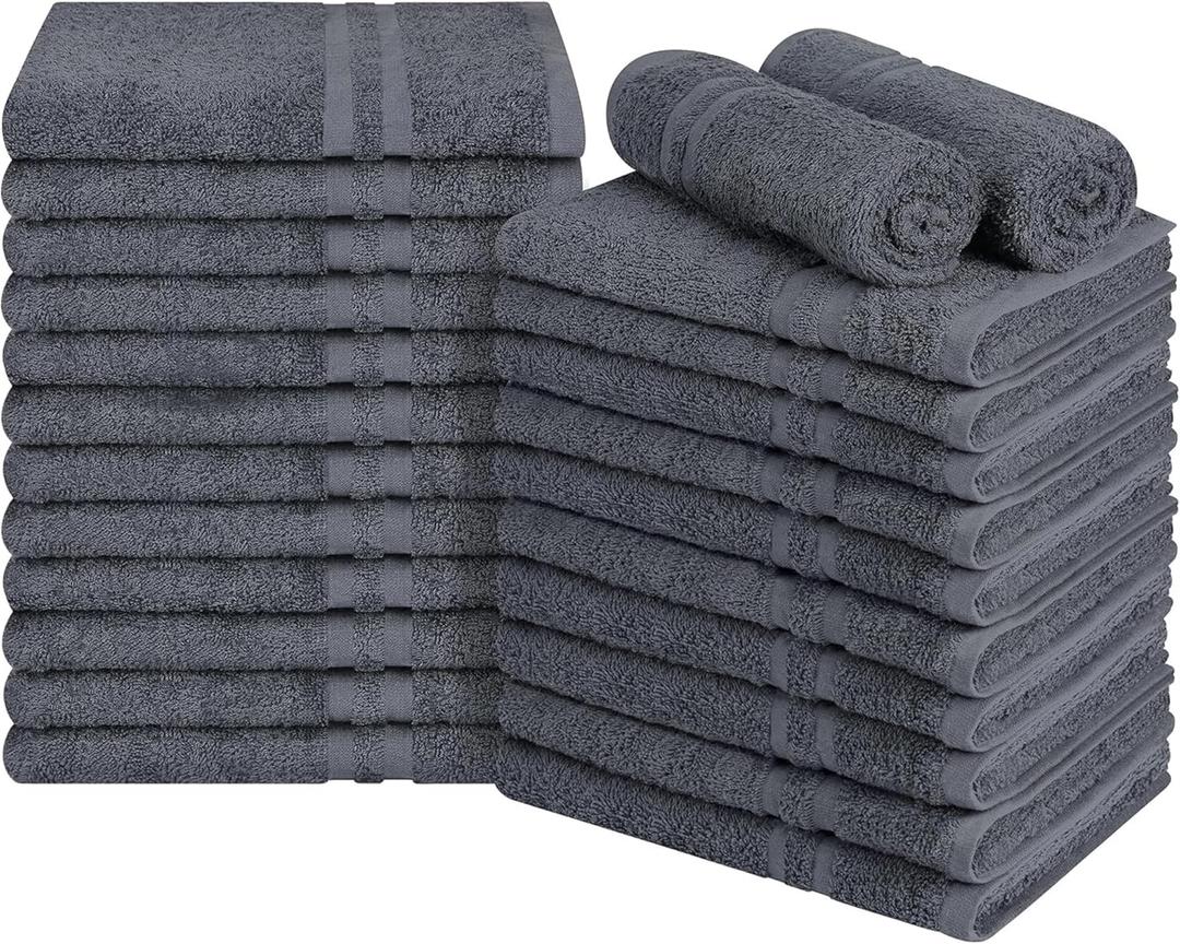 Premium 100% Cotton Hand Towels Set of 24  Quick-Dry, Lightweight, Not Bleach Proof, Absorbent, Bathroom, Salon, Spa & Gym Towels  16x27 Inch (Charcoal Grey)