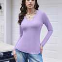 Ekouaer Long Sleeve Shirts for Women V Neck Basic Ribbed T Shirt Thermal Undershirts Slim Fit Casual Tee Tops (Purple)