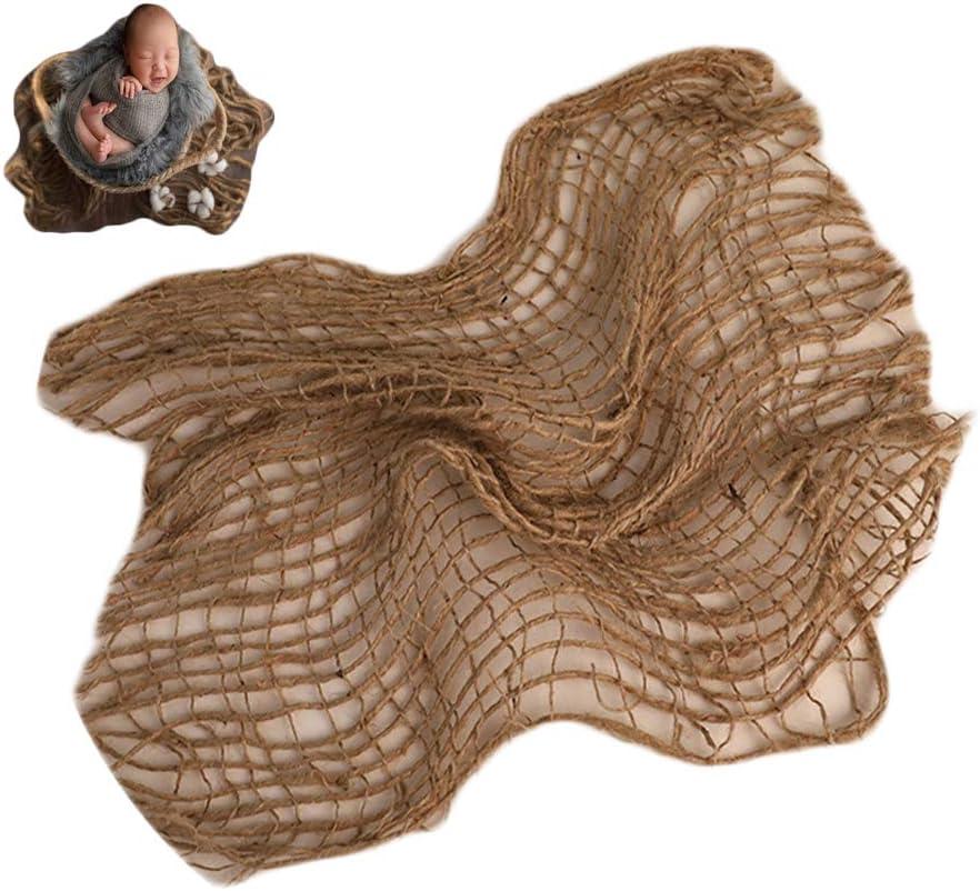 Zeroest Newborn Baby Photography Props Jute Layer Linen Blanket Newborn Boy Girl Photoshoot Basket Layering Piece Burlap Background (Linen)