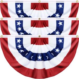 3 Pack Large Size 3 X 6 FT American Bunting Flag 4th of July Decorations, USA Pleated Fan Flag Memorial Day Patriotic Half Fan Banner 100% Polyester Fourth July Independence Day Outdoor Indoor Decor