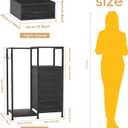Dresser with Hanging Rack, 4 Drawers Small Closet for Bedroom, Reversible Fabric Kids Chest of Drawers with Clothes Rack, Tall Storage Tower, Sturdy Frame, Black, 44''H, 11.8"D x 29.5"W x 44"H