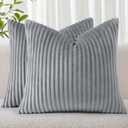 Simmore Decorative Throw Pillow Covers 24x24 Set of 2, Soft Natural Plush Flannel Double-Sided Fluffy Couch Euro Sham Pillow Covers for Sofa Living Room, Grey