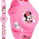 Waterproof Airtag Bracelet for Kids, Cute Cartoon Silicone Air Tag Holder Hidden Design, Light Weight Compatible with Apple AirTag Wristband for Child, Pink